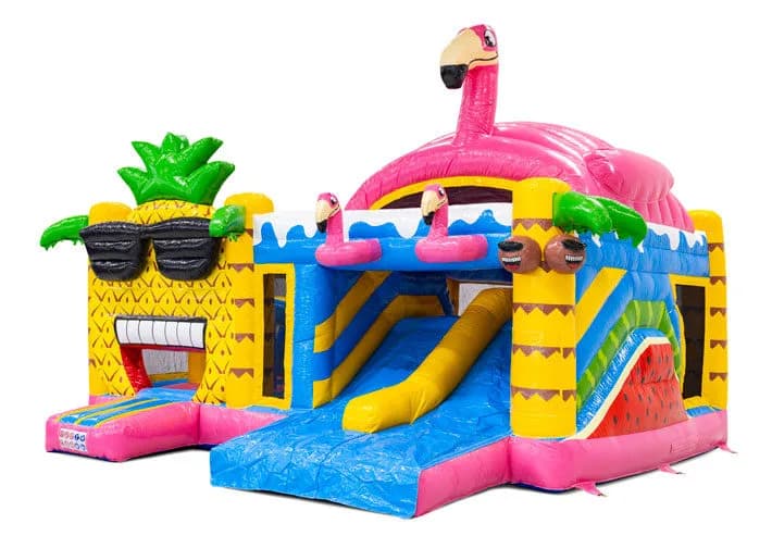 Multiplay Doubleslide Hawaii Flamingo Bouncy Castle